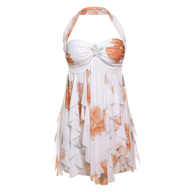 Floral Halter Mini Dress - Yellow [MR4NGP24]