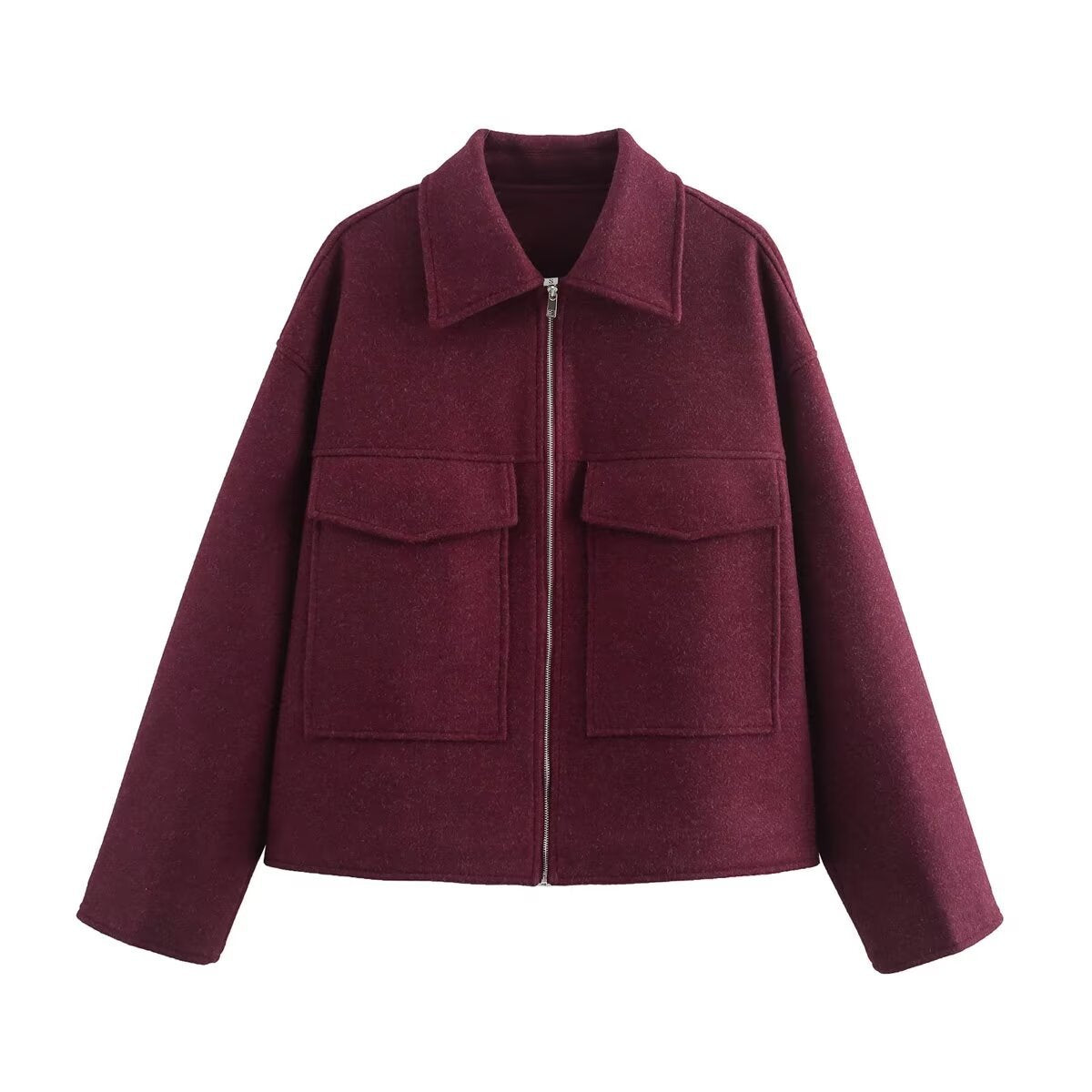 Eugenia Zippered Woolen Jacket - Wine Red [DJBQTGUU]