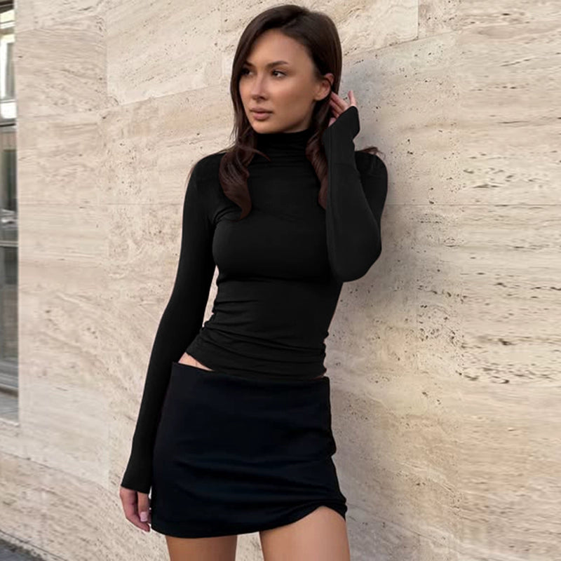 Kylee Slim Fit Turtleneck Top - Black [90N13SHT]