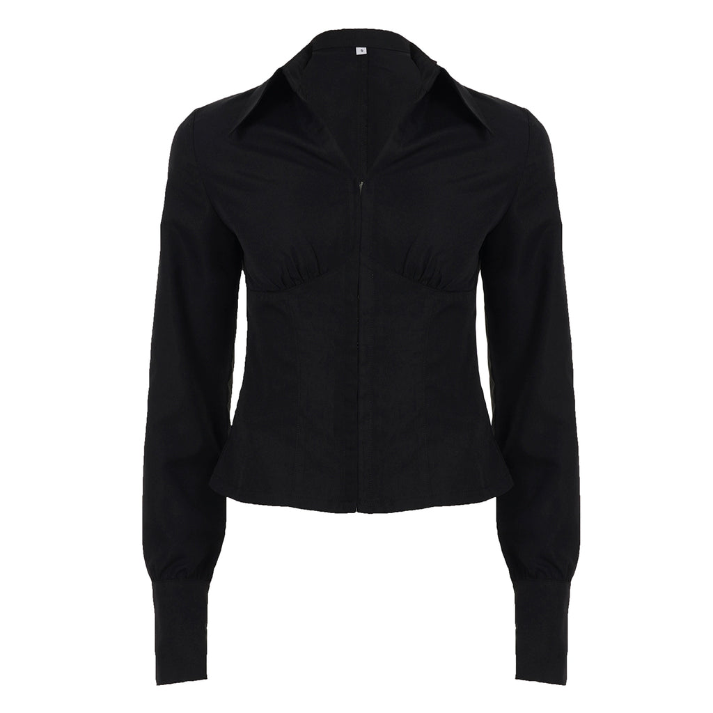 Halina Classic Button-Up Shirt - Black [TCU7DVYB]