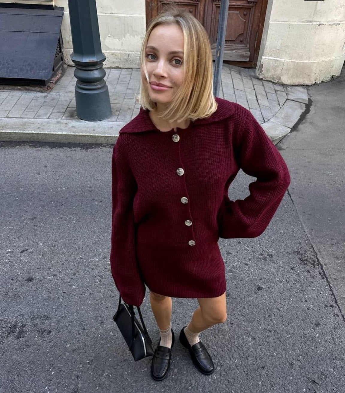 Zarina Lapel Knit Skirt Set - Angora Red [IV0N3XWM]