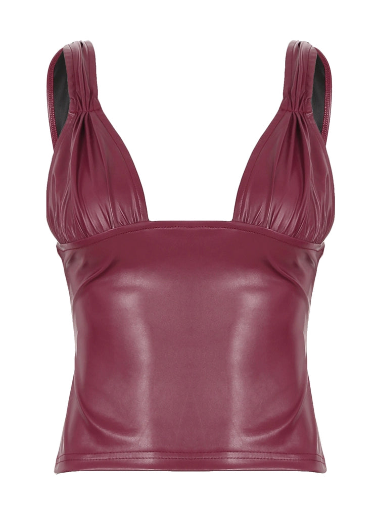 Tania Faux Leather Bustier Top - Burgundy [NUWWKXG8]