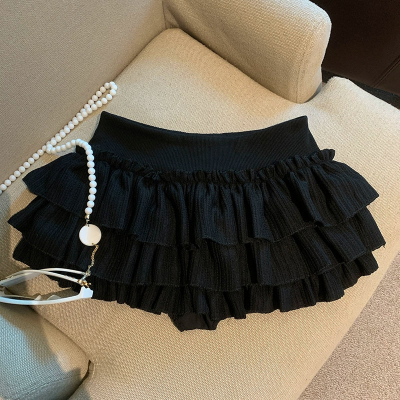 Sania A-Line Tiered Mini Skirt - Black [9HO7XNTX]
