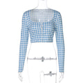 Karena Plaid Button-Up Crop Top - Blue [S8WV8HM1]