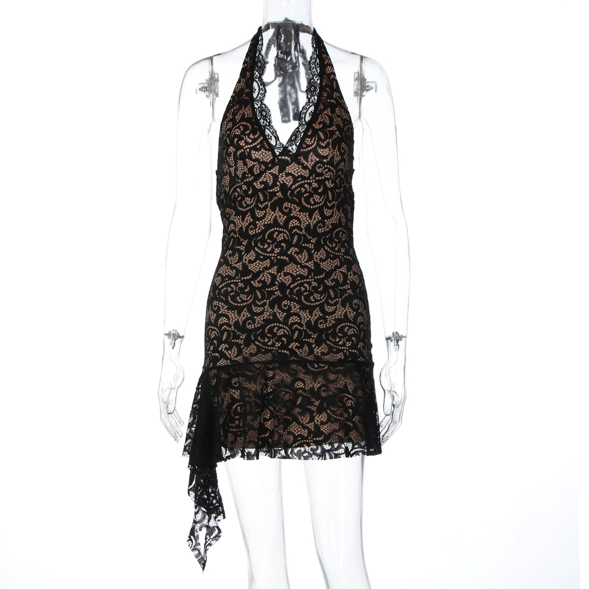 Rihanna Lace Halter Mini Dress - Black [JJG9PHDM]