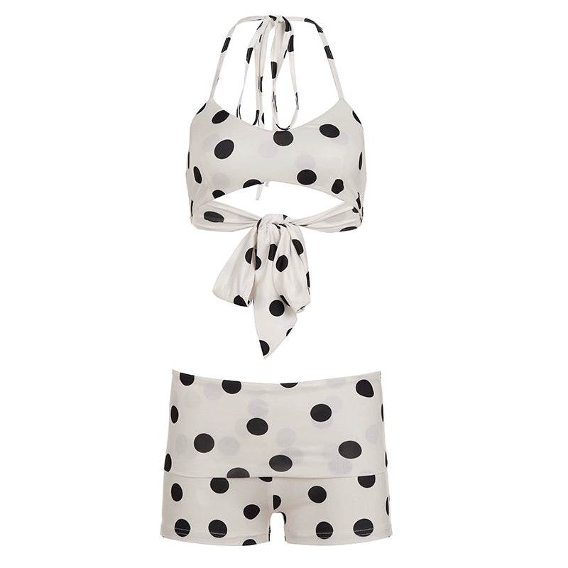 Zen Polka Dot Halter Short Set - Black and White [LOA3SUYG]