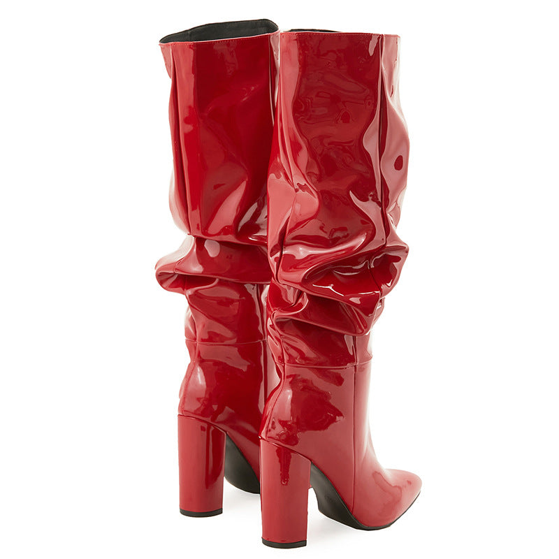 Emree Patent Block Heel Boots - Red Patent Leather [7BS1A8ZV]