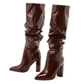 Emree Patent Block Heel Boots - Brown Patent Leather [HQWQVHPI]