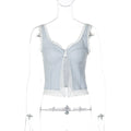 Lace Trim Striped Button Camisole - Blue [QXGWGSFK]