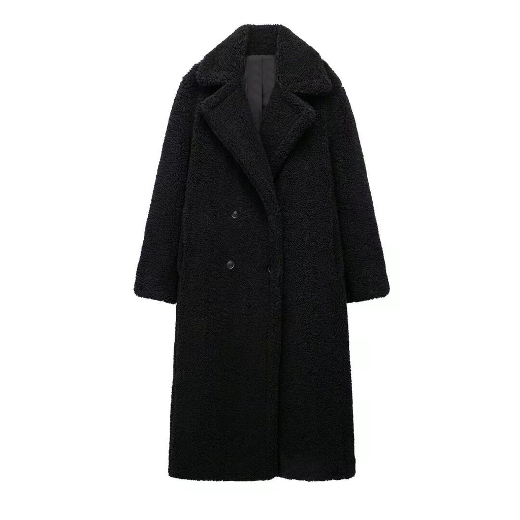 Athalia Double-Breasted Long Coat - Black [1Z0SS9GA]