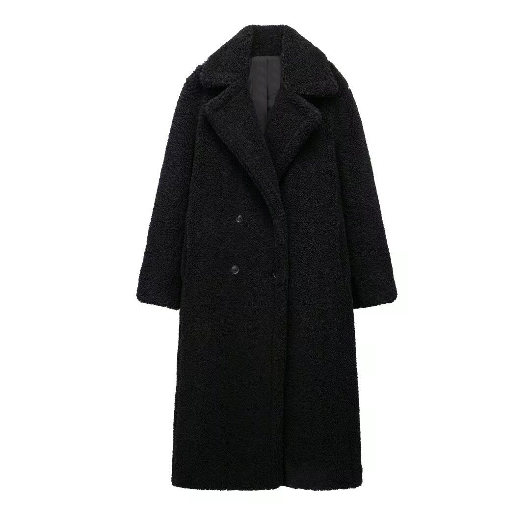 Athalia Double-Breasted Long Coat - Black [1Z0SS9GA]