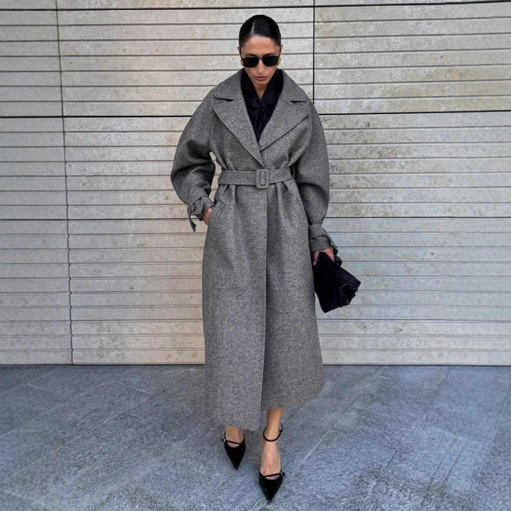 Amen Batwing Belted Wool Coat - Grey [2063EQ64]