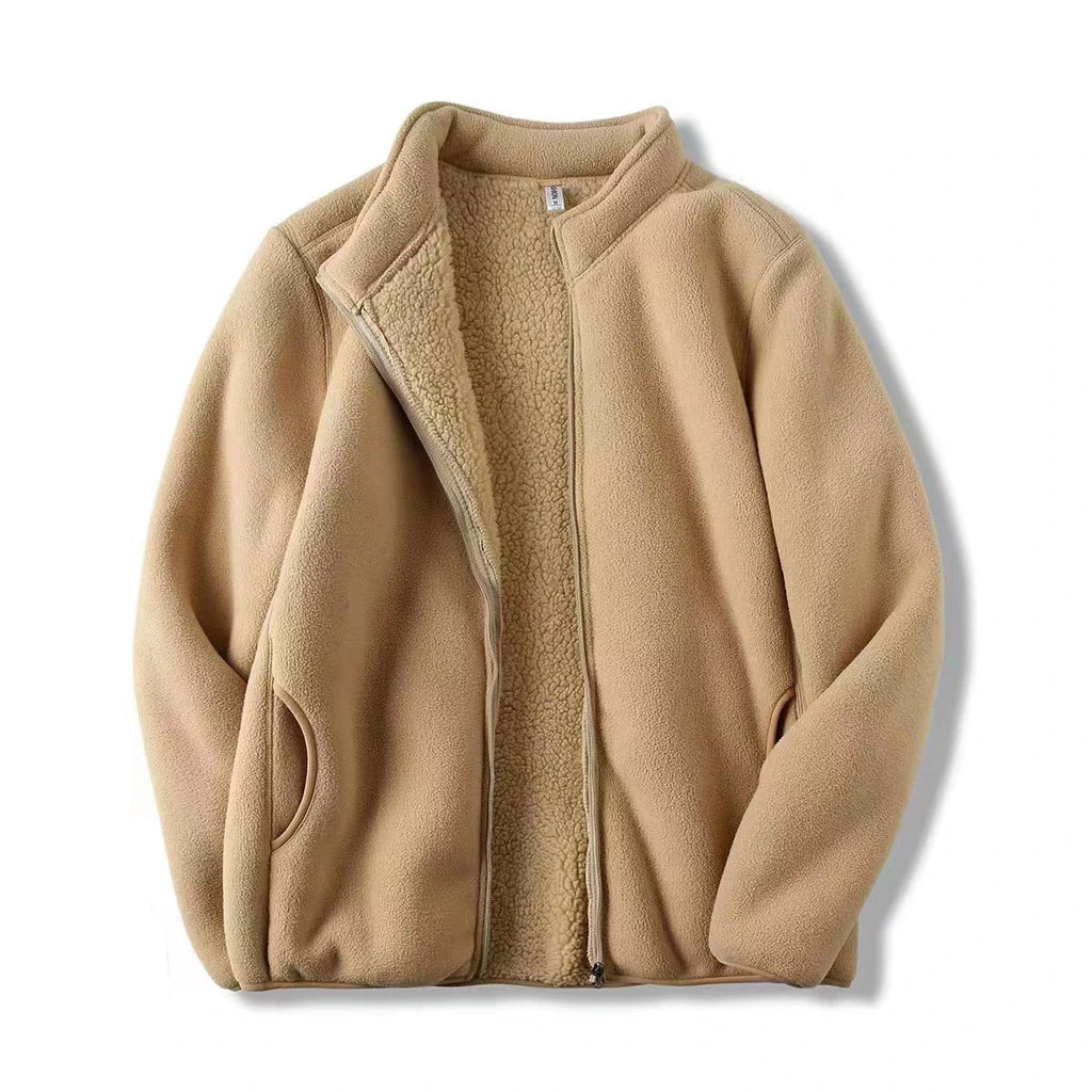 Zoee Plush Stand Collar Jacket - Khaki [Q743DYC7]