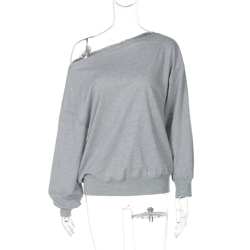 Brookelynn Off Shoulder Sweatshirt - Gray [UIJVD640]