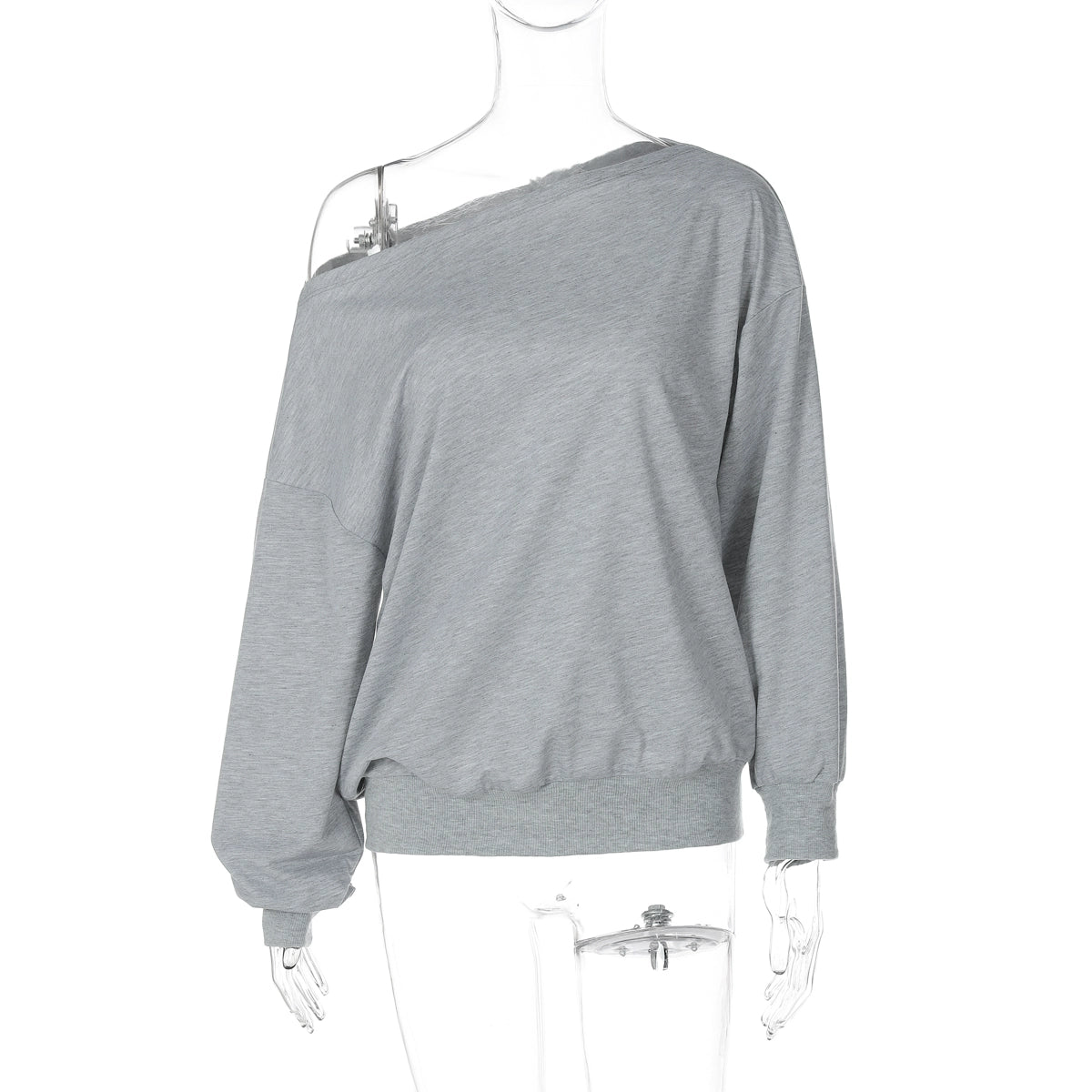 Brookelynn Off Shoulder Sweatshirt - Gray [UIJVD640]