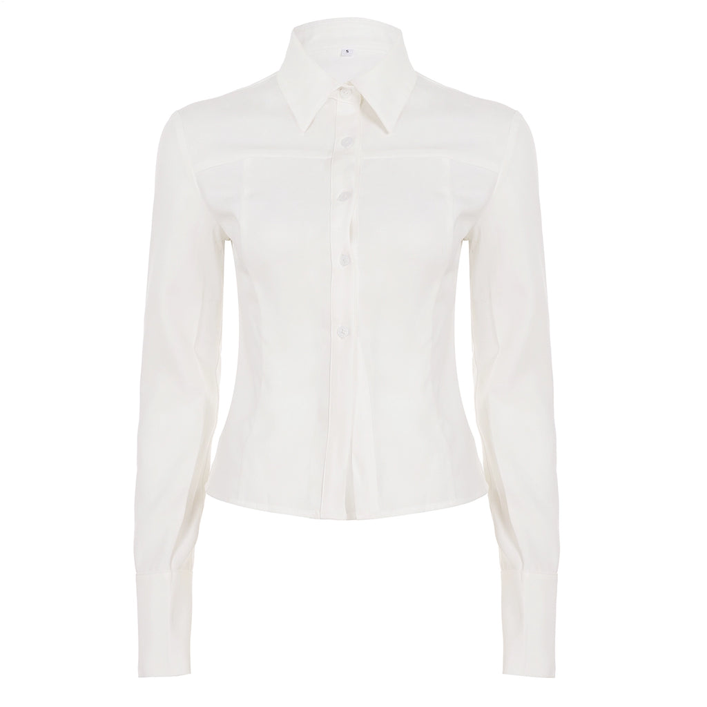 Arlynn Ruched Back Button-Up Shirt - White