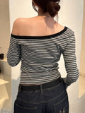 Estefania Striped Off-Shoulder Top Long Sleeve Tops