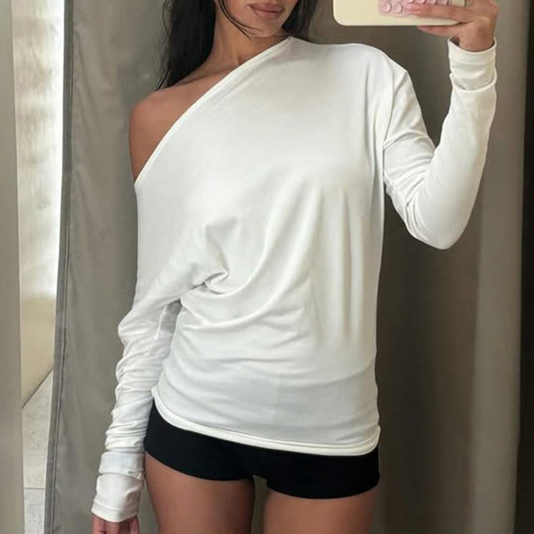 Calista Off Shoulder Knit Top - White [OLBM7154]