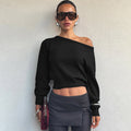 Aisha Knit Slant Collar Crop Top - Black [MW0MGZ4R]