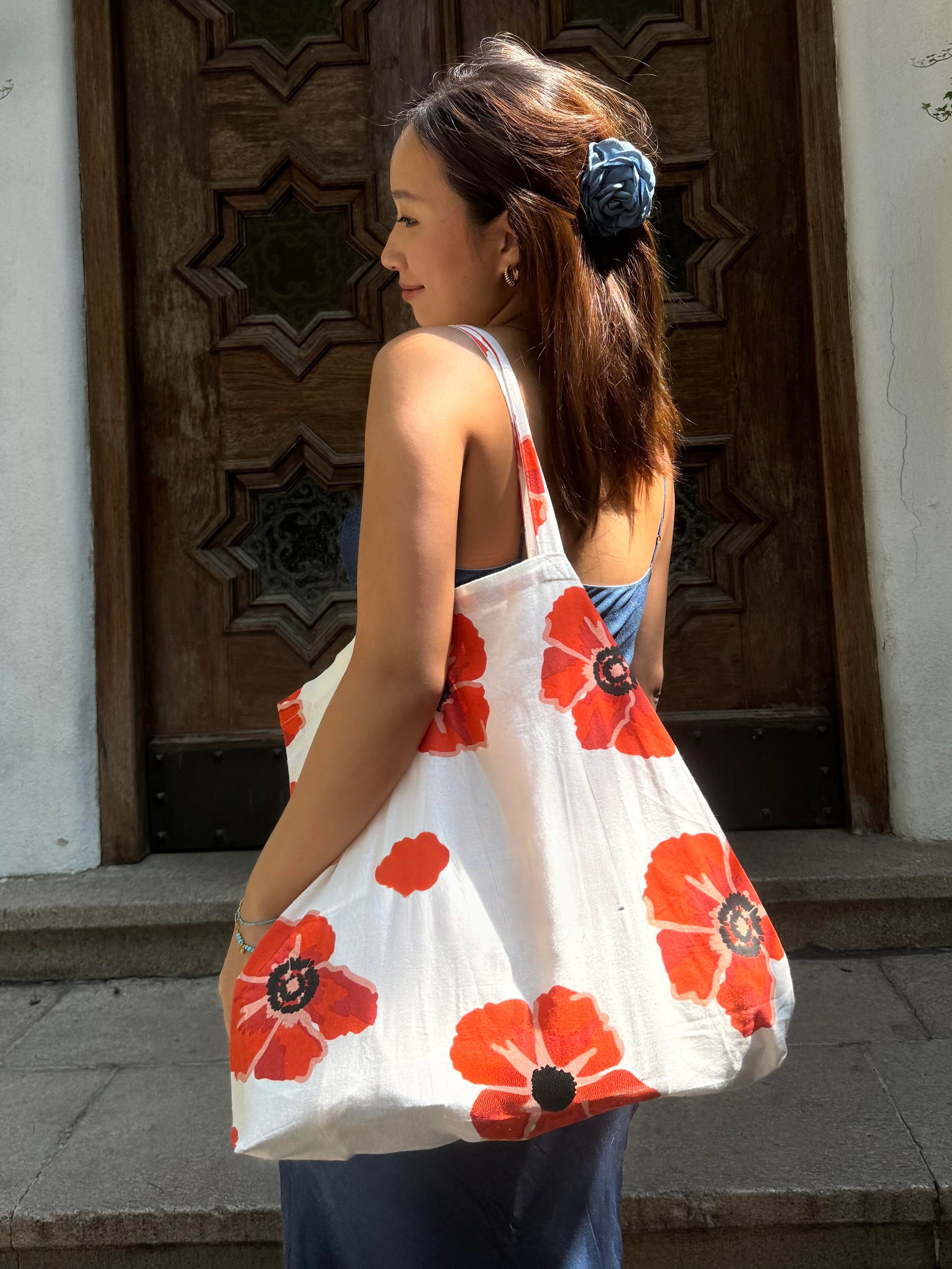 Sofi Orange Floral Tote Bag