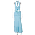 Shawna Twisted Halter Maxi Skirt Set - Blue [9KKVKJJW]