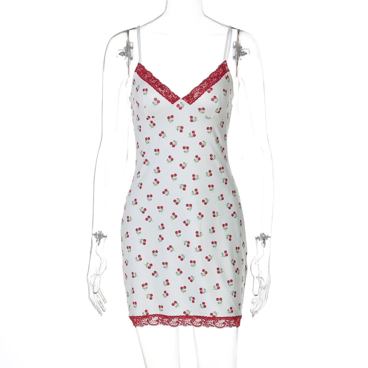 Nataleigh Cherry Lace Mini Dress - White [B1FESLR0]