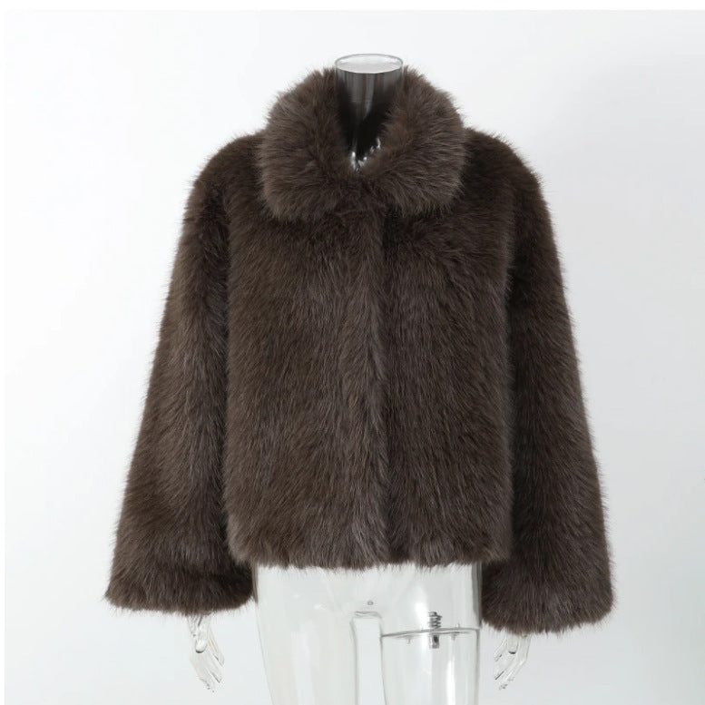 Eman Plush Faux Fur Jacket - Brown [P652X152]