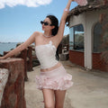 Floral Tube Top and Ruffle Mini Skirt Set - Pink Skirt [9E61APT6]