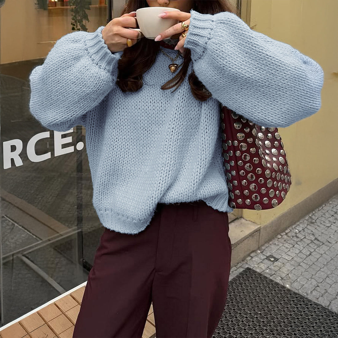Suzanna Cozy Knit Sweater - Light Blue [2SJ1SEOQ]