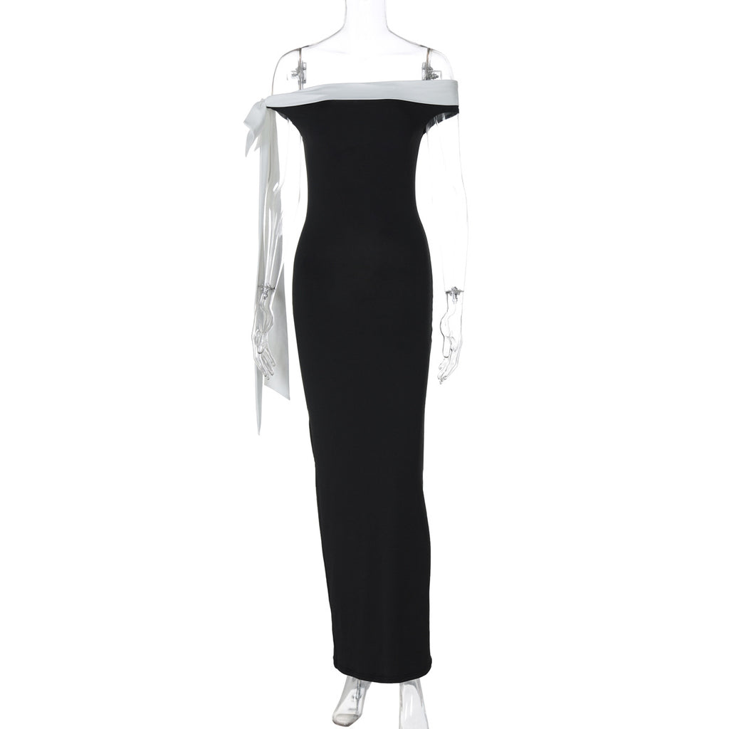 Elyanna Off Shoulder Bow Maxi Dress - Black [098HP1BP]