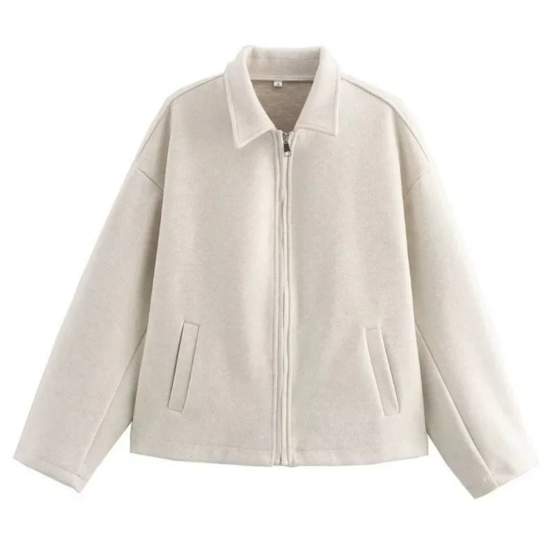 LaPose - Serena Notch Lapel Zip Jacket - Beige Color