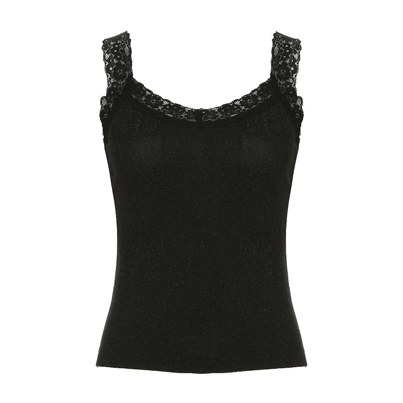 Nyelle Black Satin Lace Cami - Black [A3P0NYB4]