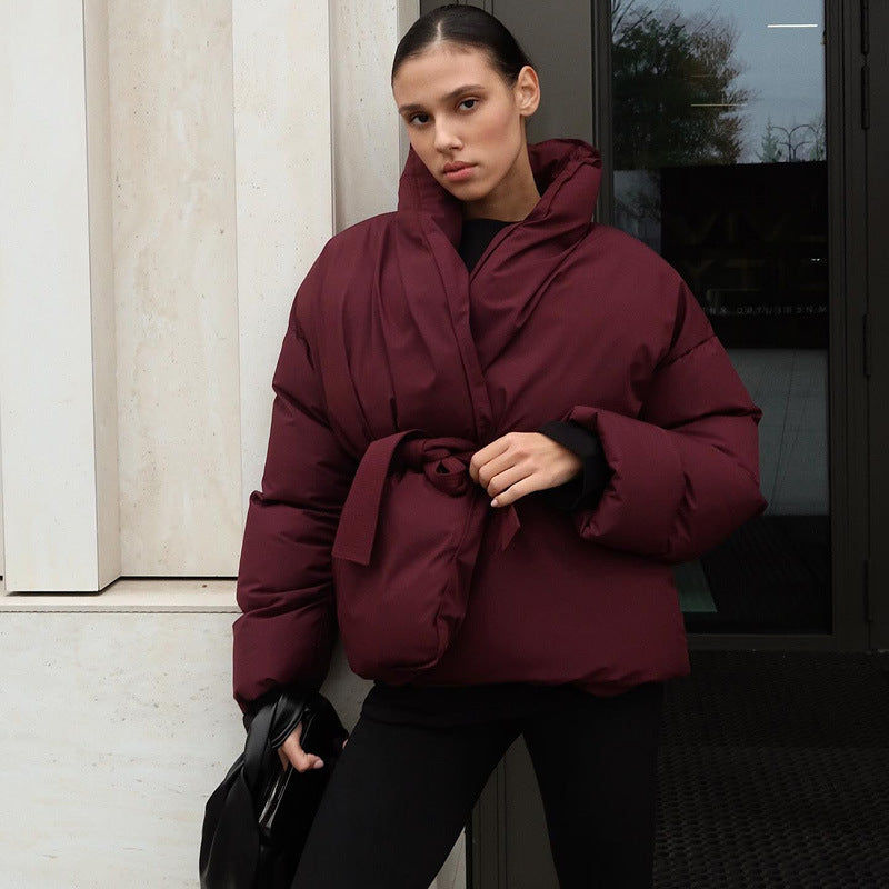 Paisleigh Belted Puffer Jacket - Wine Red [UFGZJYNN]