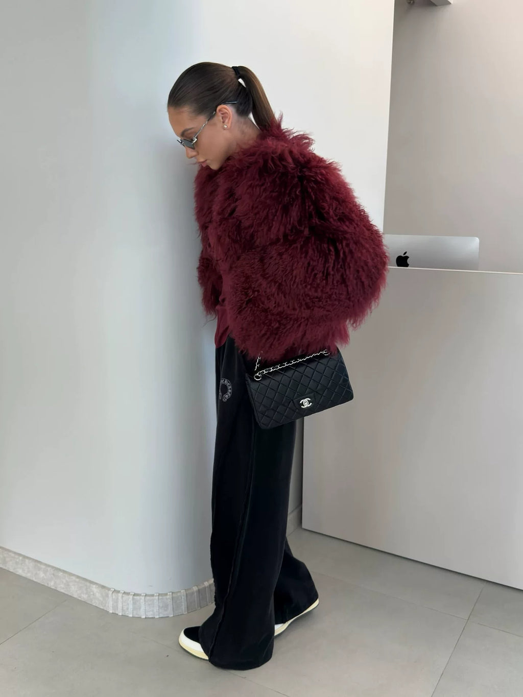LaPose - Carlotta Shaggy Faux Fur Jacket - Wine Red Color