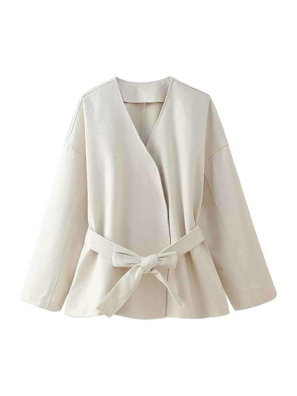 Stefanie V-Neck Wool Wrap Coat - White [S6BF88NV]