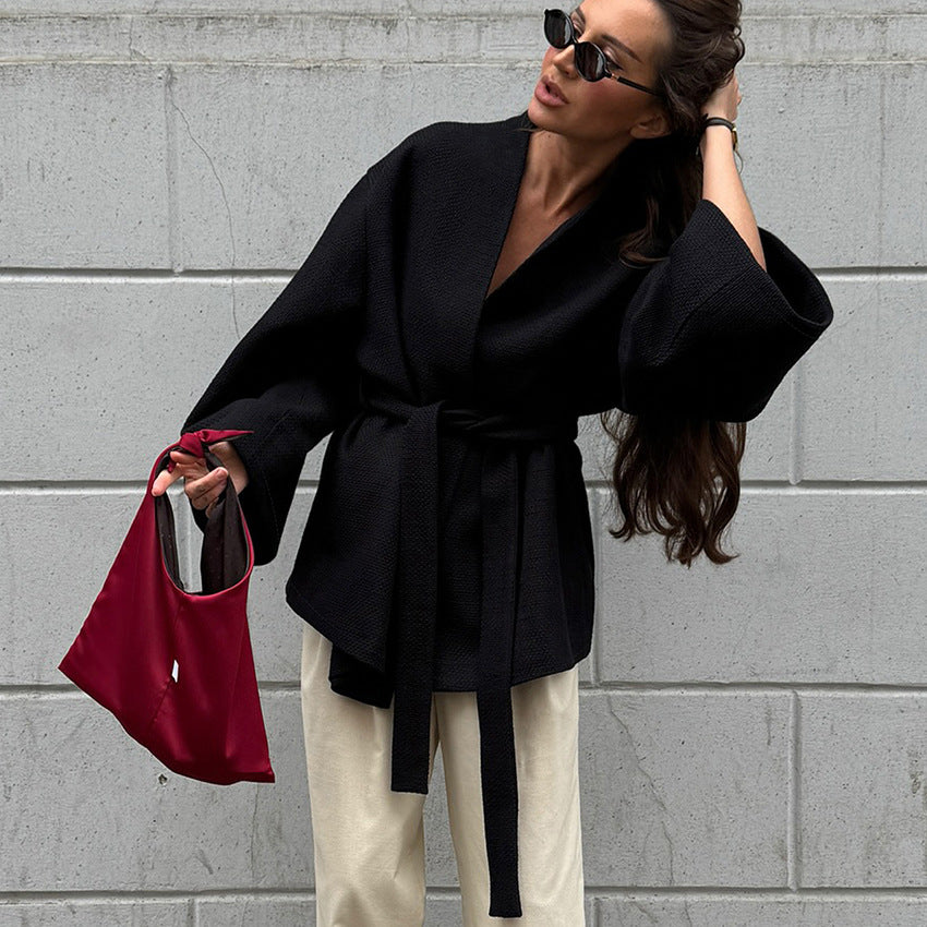 Leslie Belted V-Neck Jacket - 重量M：750G [EVTNPNUL]
