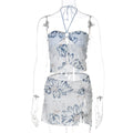 Marianne Beaded Halter Skirt Set - Blue