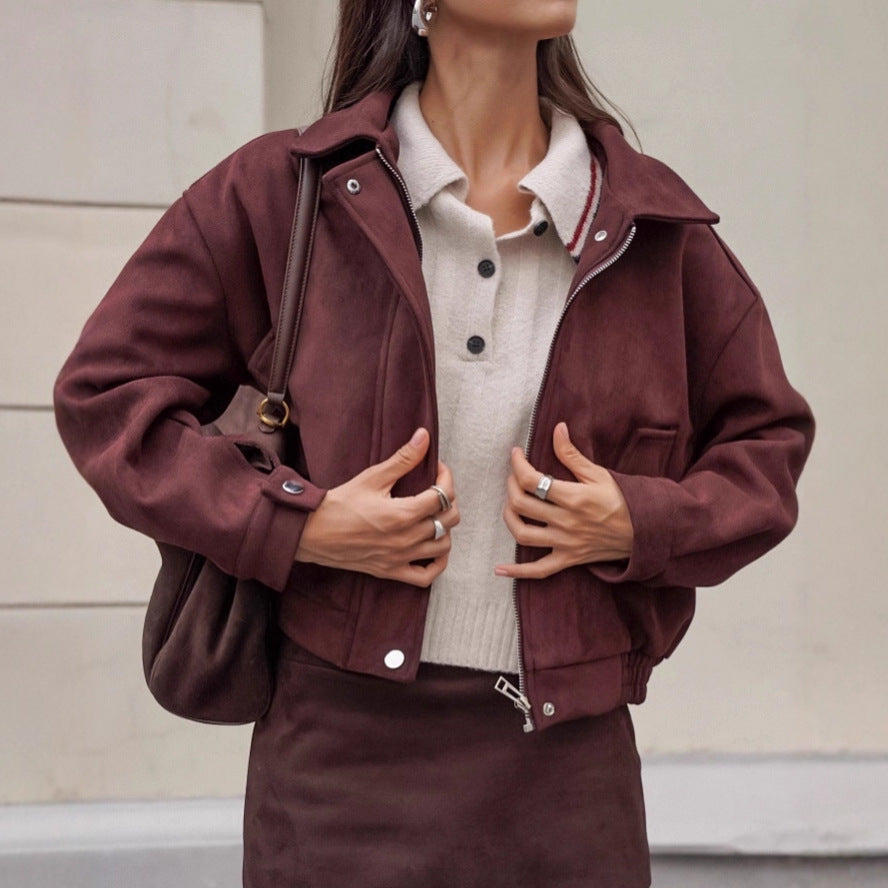 Zayna Cognac Suede Jacket - 棕色 [NDAF46LM]