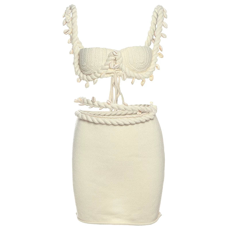 Twist Front Cutout Skirt Set - Apricot Set [406UECR5]