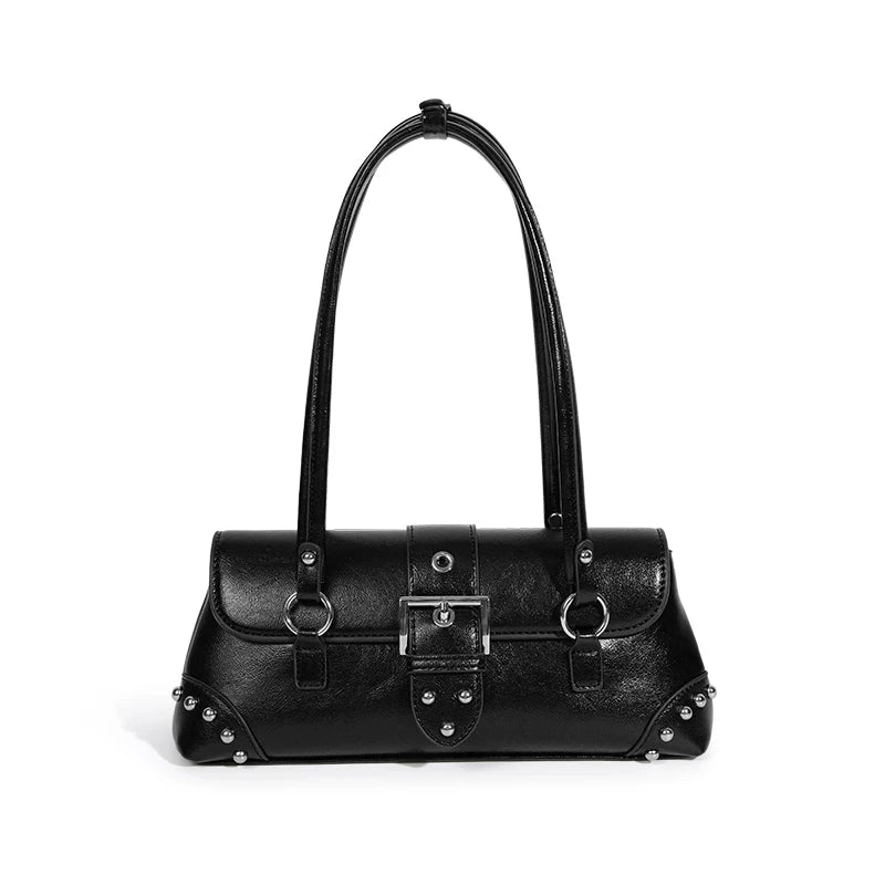 LaPose - Kiah Studded Buckle Shoulder Bag - Black Color