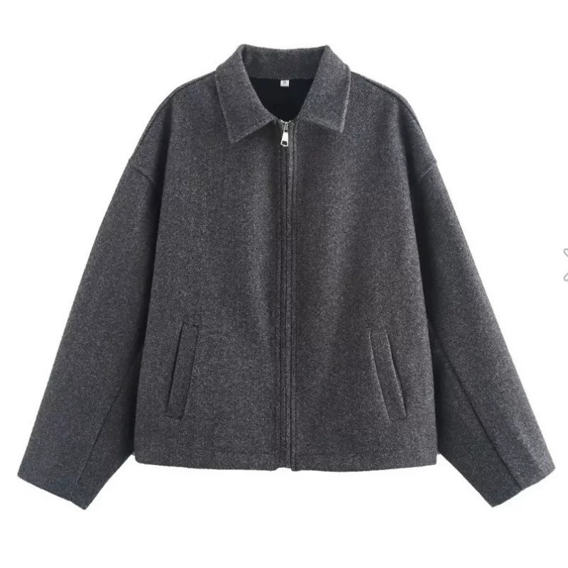 LaPose - Serena Notch Lapel Zip Jacket - Dark Gray Color