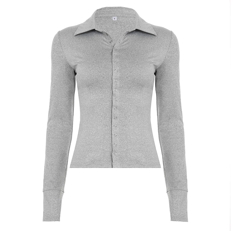 Nayelis Buttoned Polo Top - Light Gray [XBW94PLI]