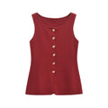 Neely Gold Button Knit Vest - Red [UKKV22KO]