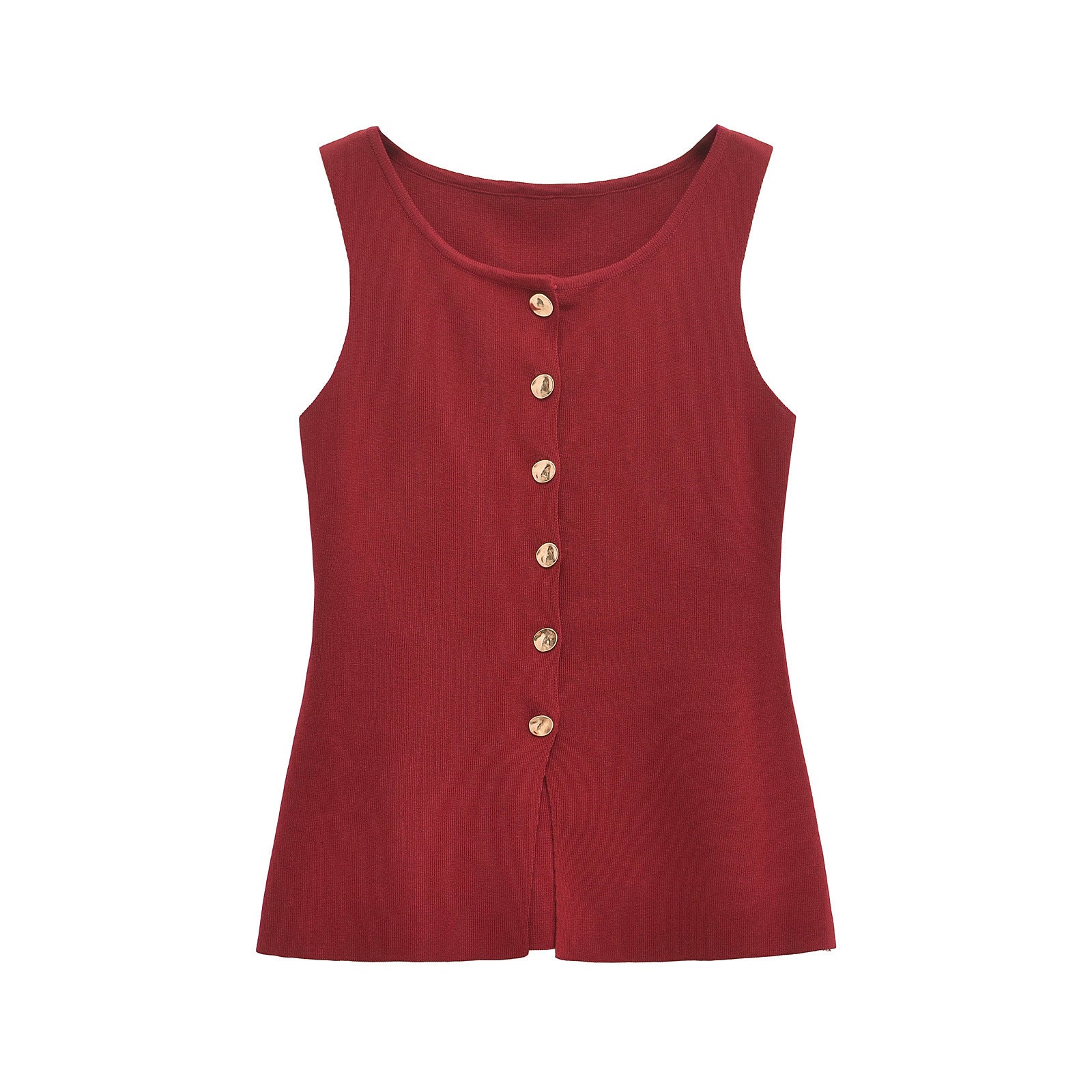 Neely Gold Button Knit Vest - Red [UKKV22KO]