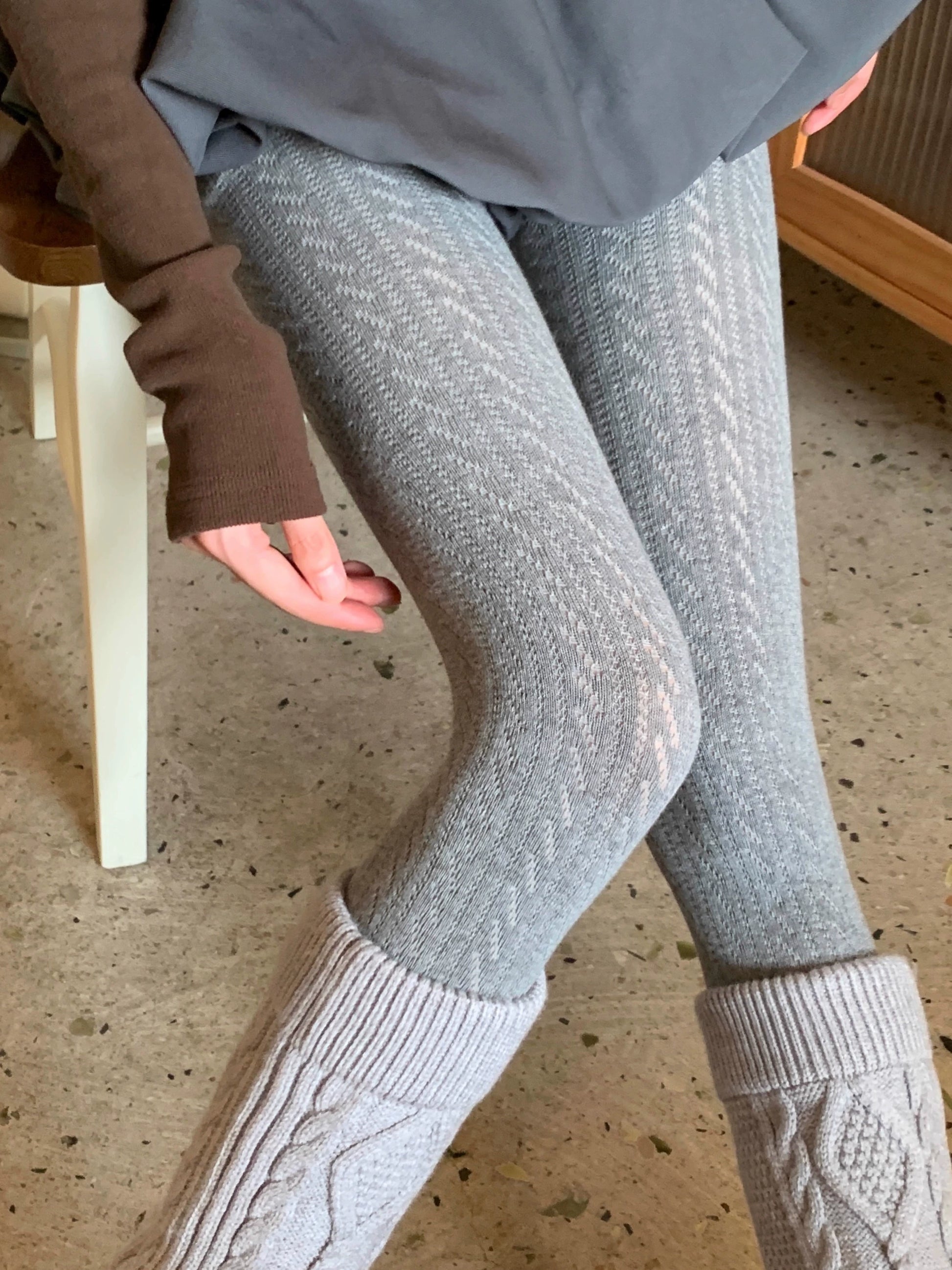 London Cozy Cable Knit Tights - Medium Grey [EPI5ND2Z]