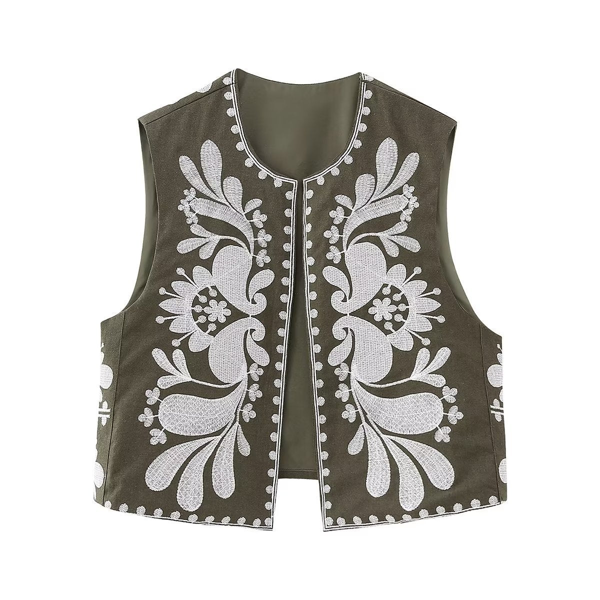 Yaneth Embroidered Crop Vest - Brown [28NNT360]