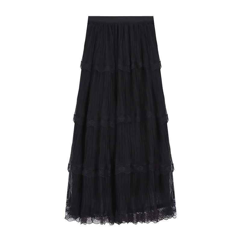 Anai Lace Maxi Skirt - Black [QK02PSJK]