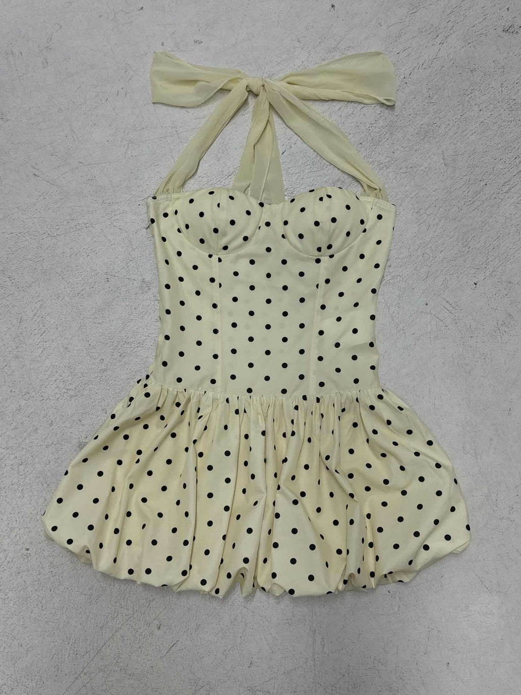 Polka Dot Halterneck Bubble Mini Dress - Light Yellow [L309MHZZ]