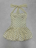 Polka Dot Halterneck Bubble Mini Dress - Light Yellow [L309MHZZ]