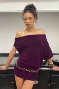 Lianne Ruched One-Shoulder Mini Dress - Purple [U172L5CW]